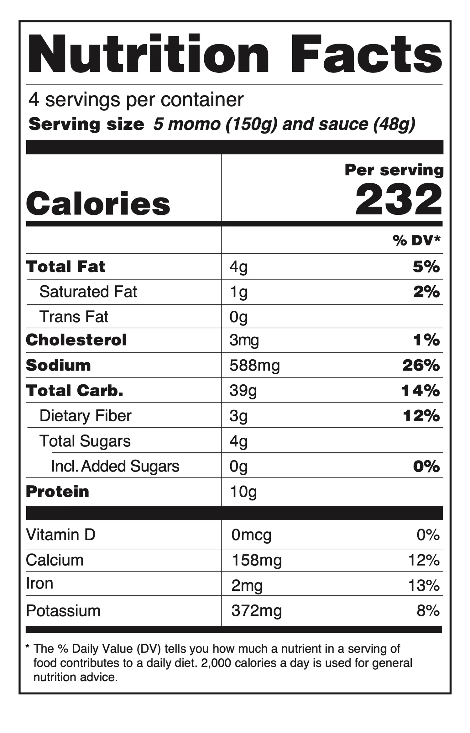 Paneer (Cheese) Momos Nutrition Facts